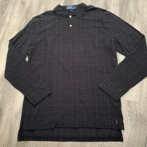 POLO Ralph Lauren Featherweight Mesh Shirt Mens Medium Long Sleeve Black Grid